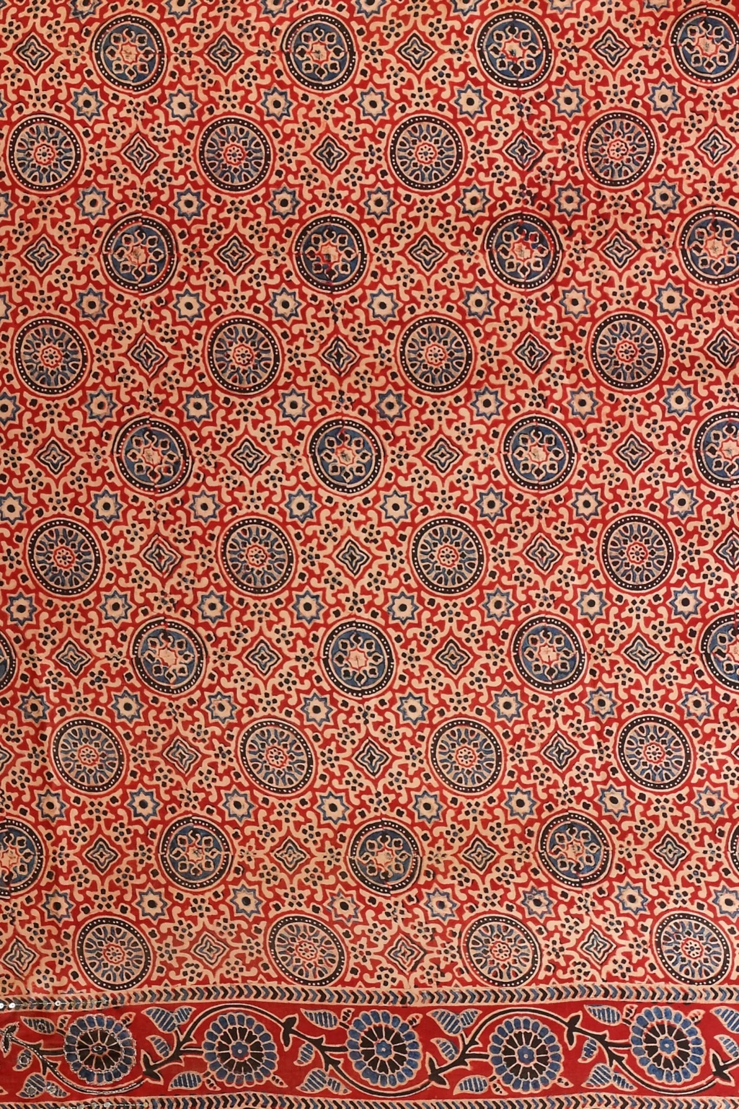 Rust Red Printed Satin Silk Saree with Unstitched Blouse