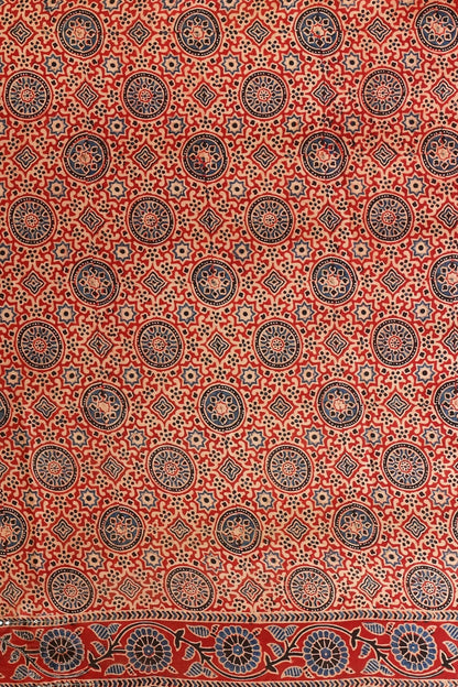 Rust Red Printed Satin Silk Saree with Unstitched Blouse