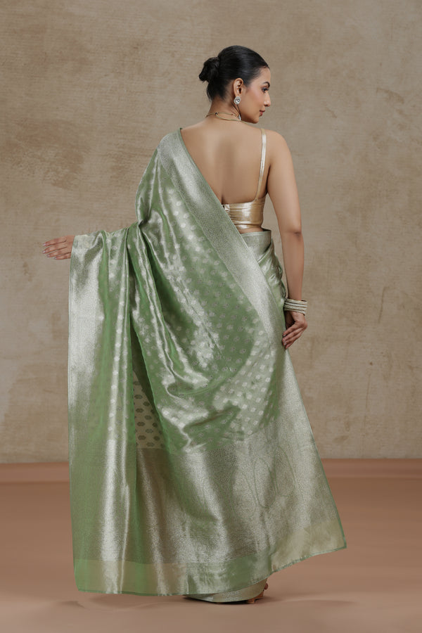 Sea Green Dola Silk Saree with Woven Detailing
