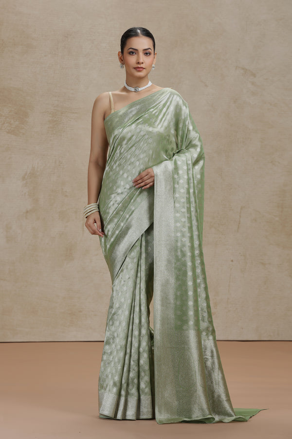Sea Green Dola Silk Saree with Woven Detailing