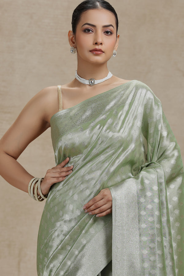 Sea Green Dola Silk Saree with Woven Detailing