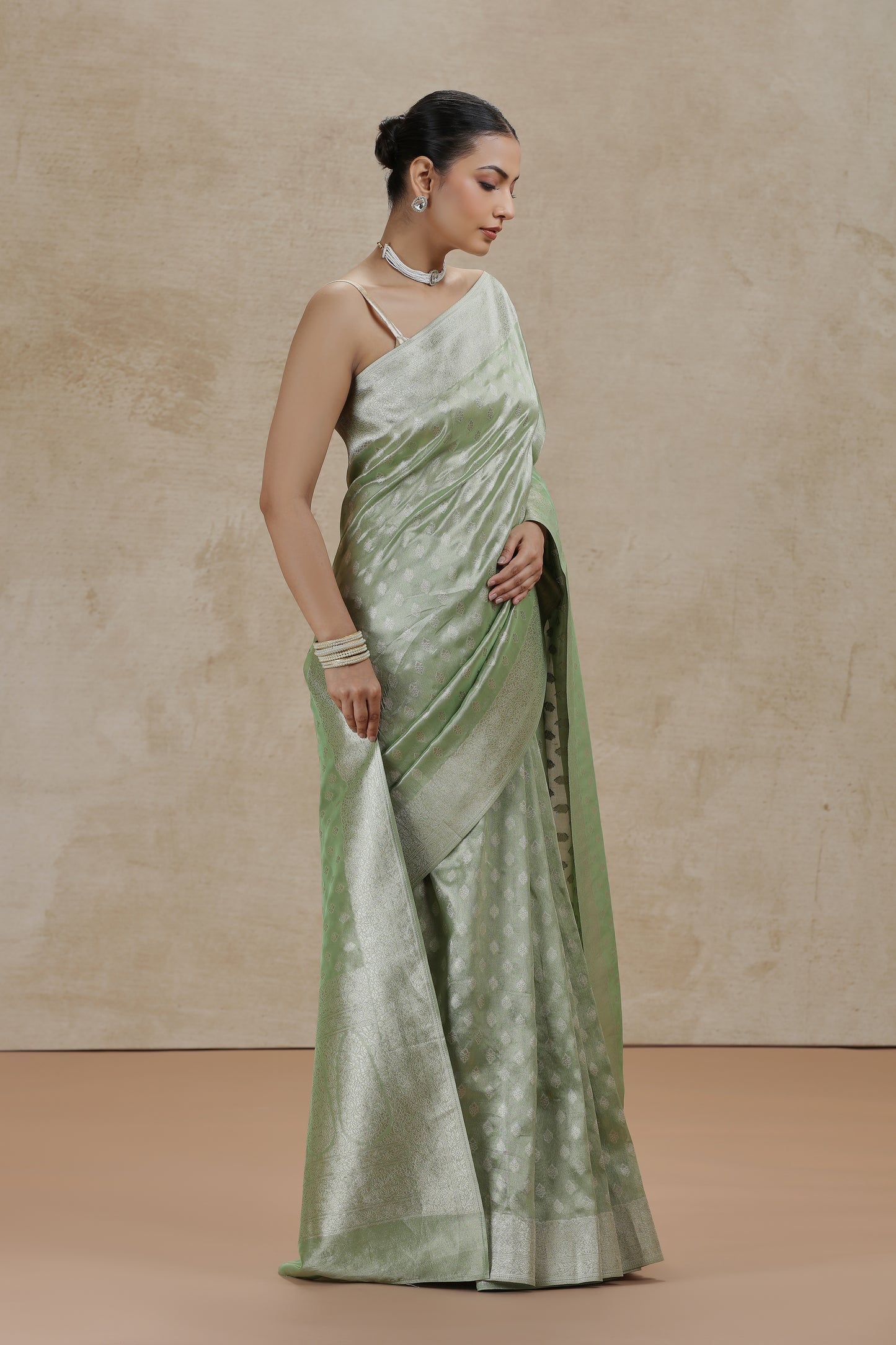 Sea Green Dola Silk Saree with Woven Detailing