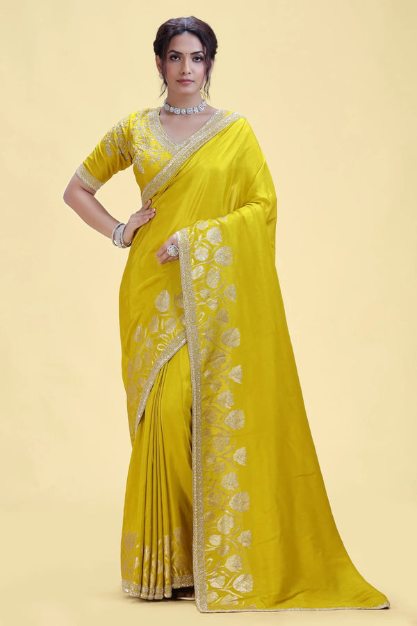 Green Dola Silk Saree with Stitched Blouse