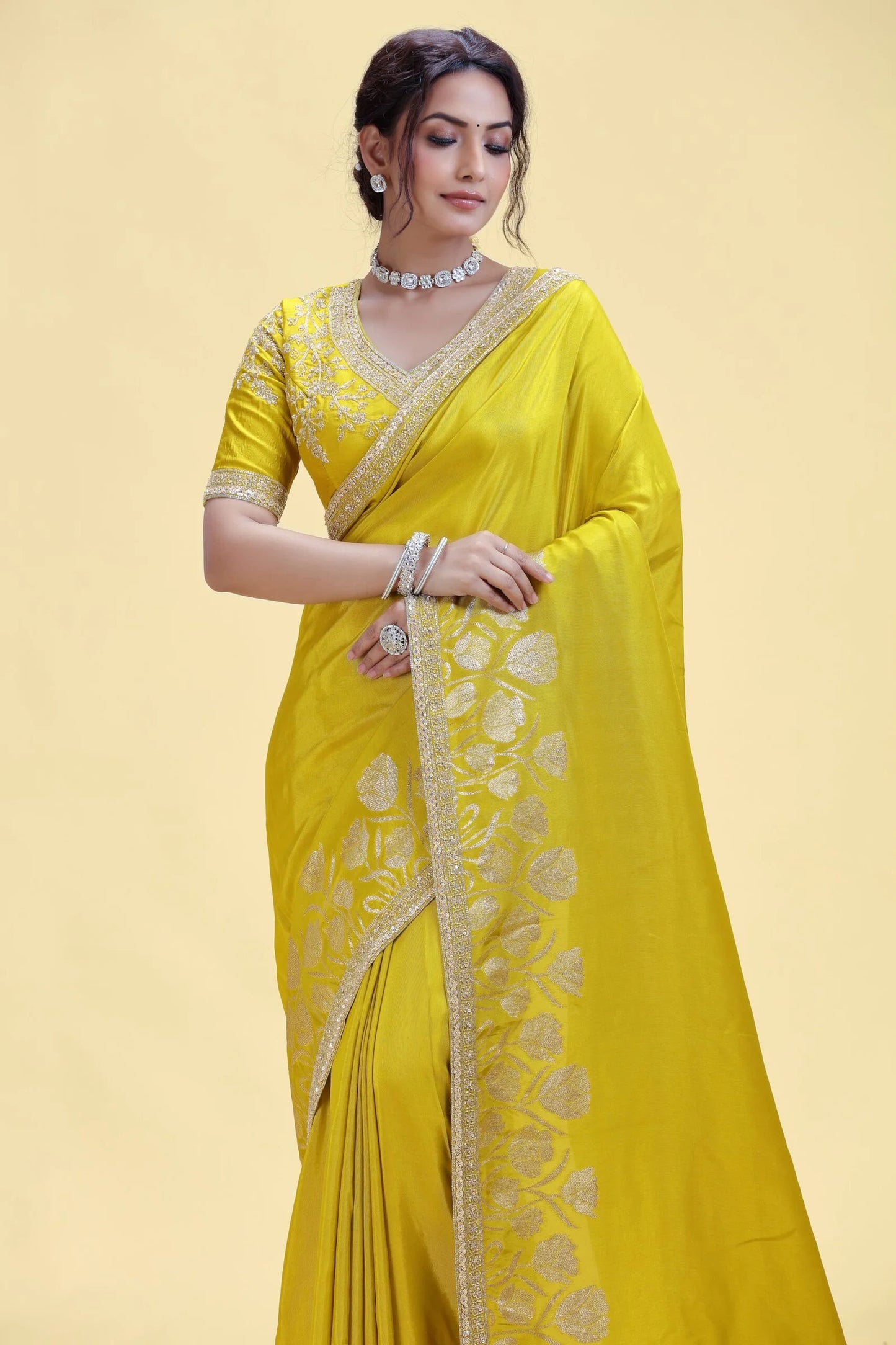 Green Dola Silk Saree with Stitched Blouse
