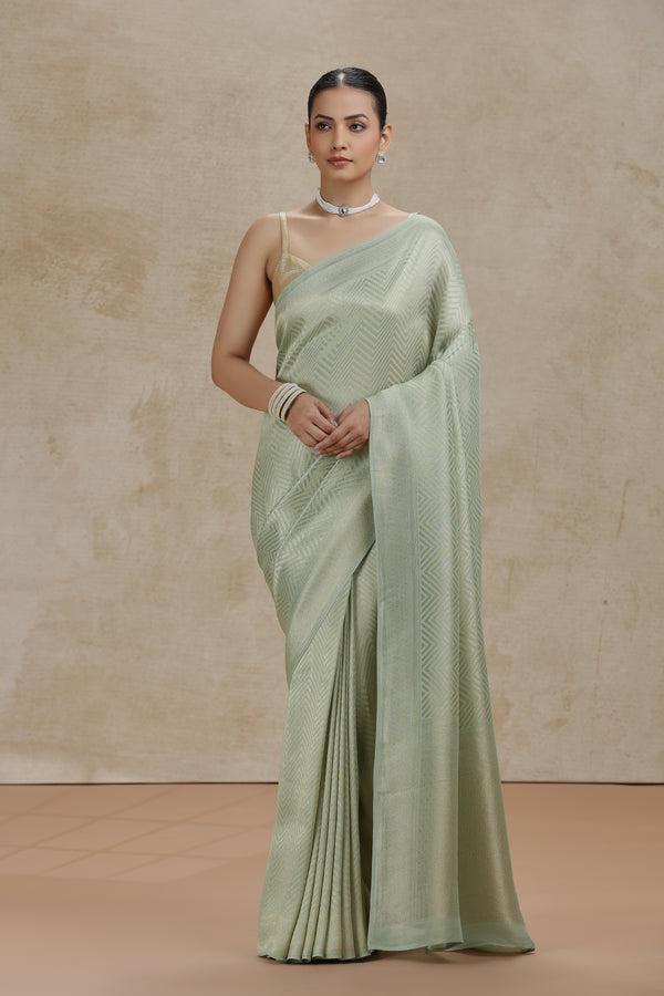 Pista Green Dola Silk Saree with Woven Detailing