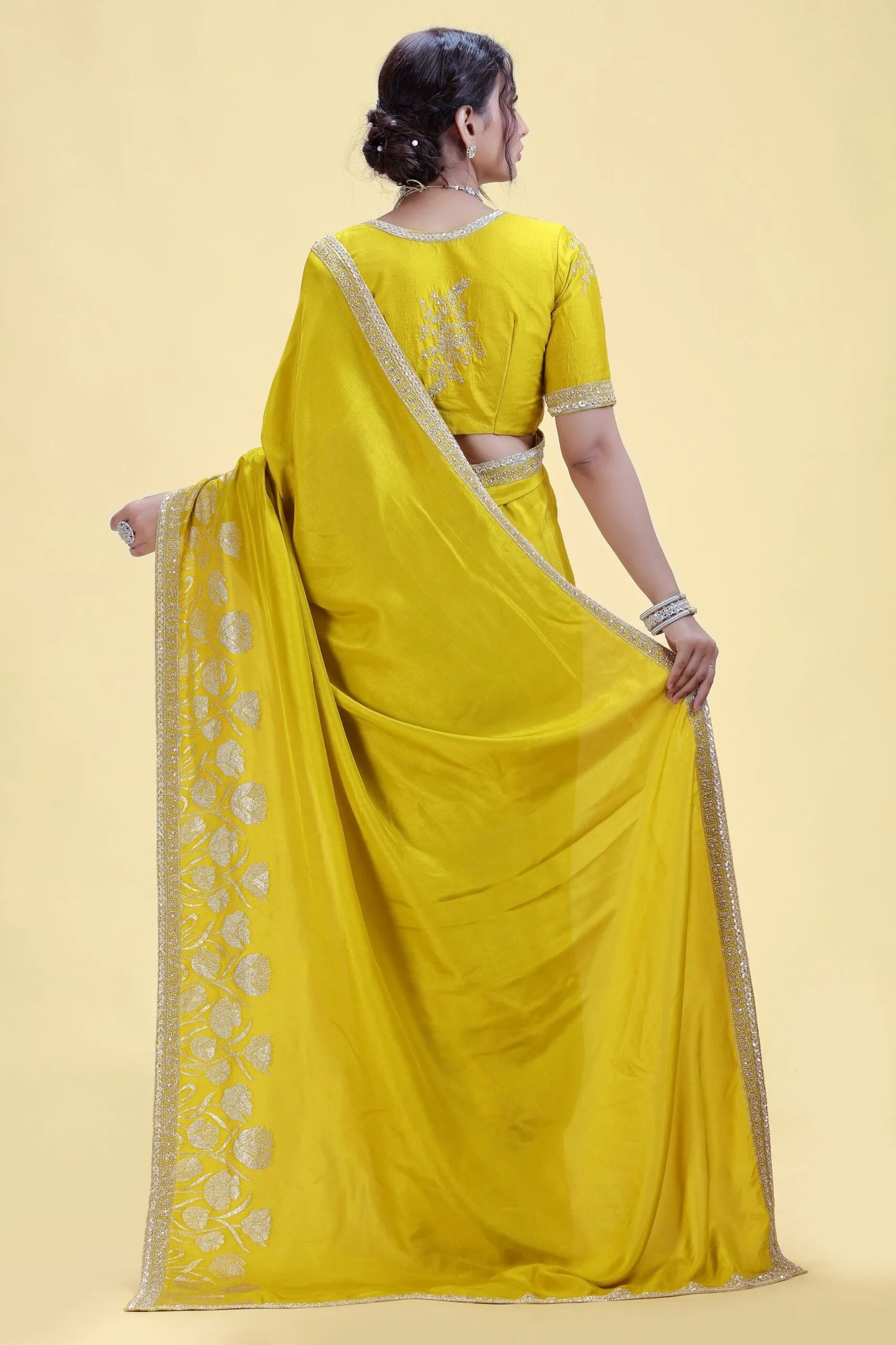 Green Dola Silk Saree with Stitched Blouse