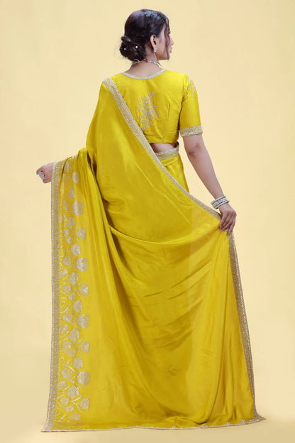 Green Dola Silk Saree with Stitched Blouse