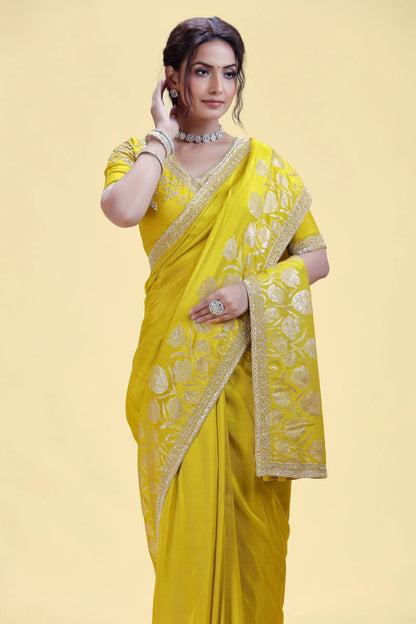 Green Dola Silk Saree with Stitched Blouse