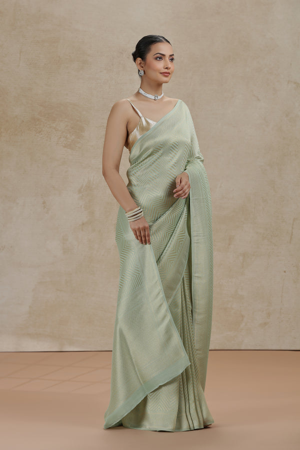 Pista Green Dola Silk Saree with Woven Detailing