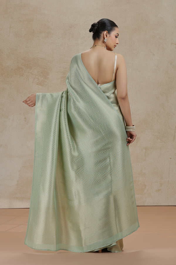 Pista Green Dola Silk Saree with Woven Detailing