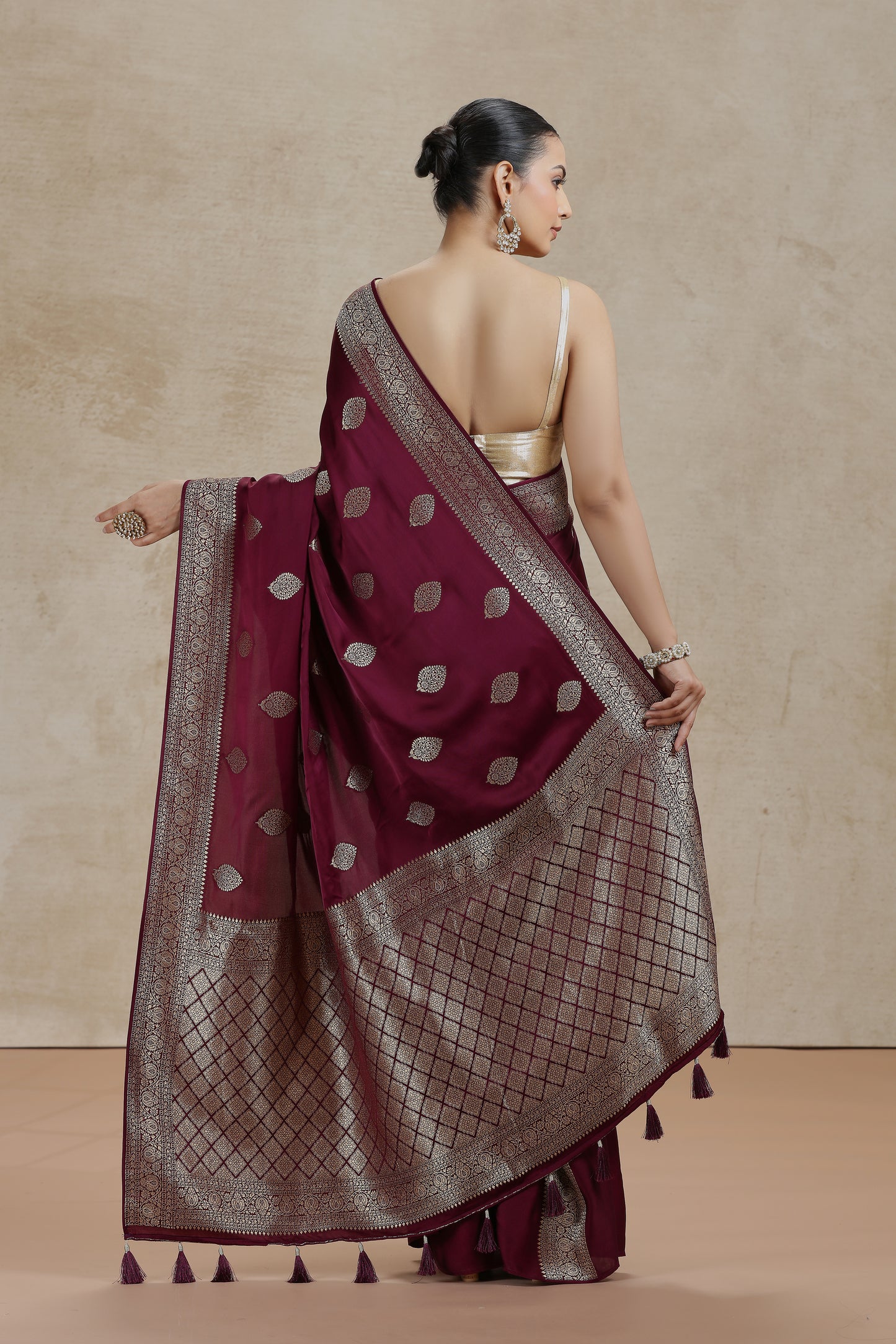 Maroon Dola Silk Saree with Woven Detailing