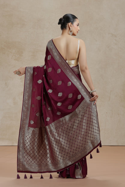 Maroon Dola Silk Saree with Woven Detailing