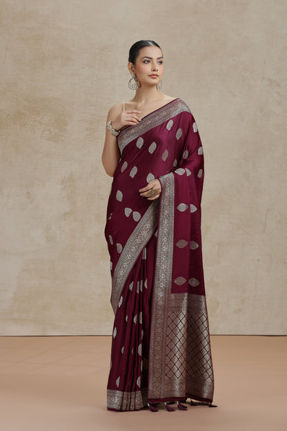 Maroon Dola Silk Saree with Woven Detailing