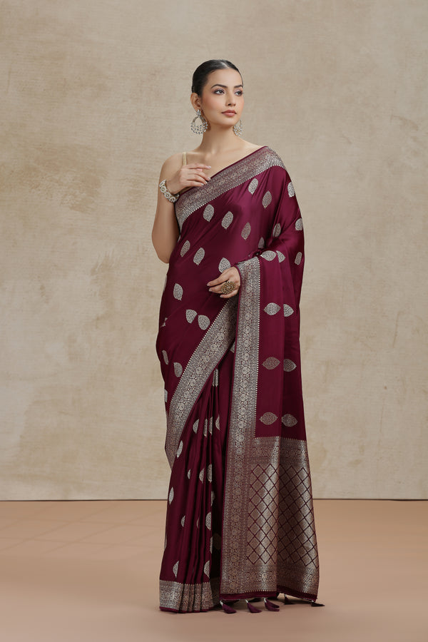 Maroon Dola Silk Saree with Woven Detailing