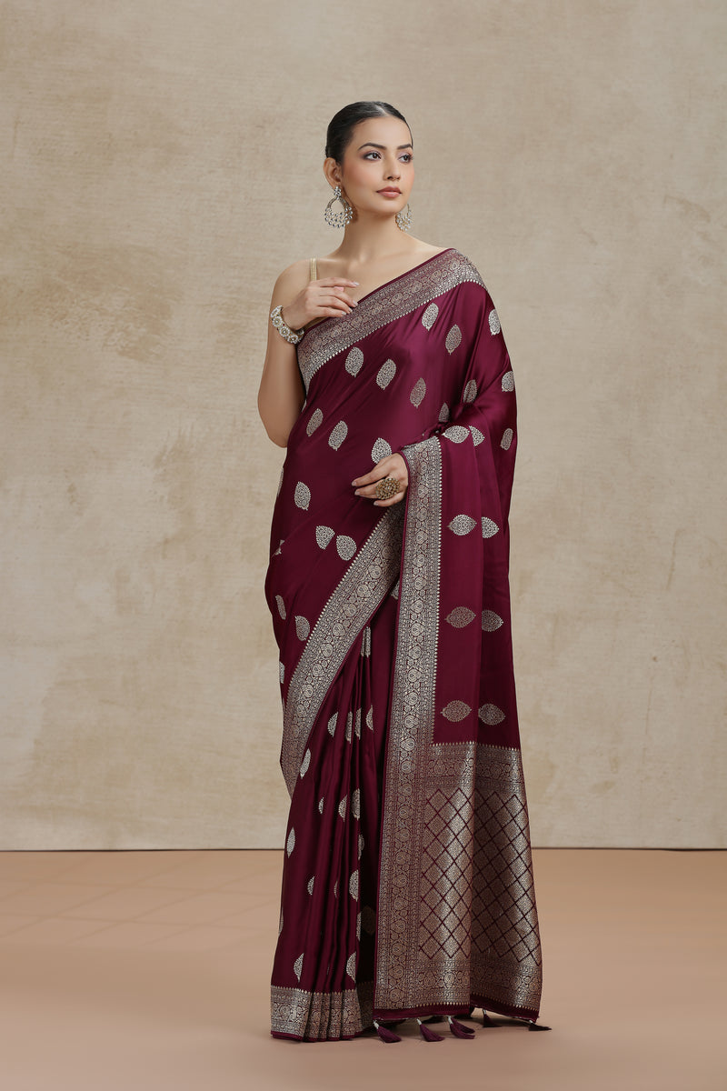 Maroon Dola Silk Saree with Woven Detailing
