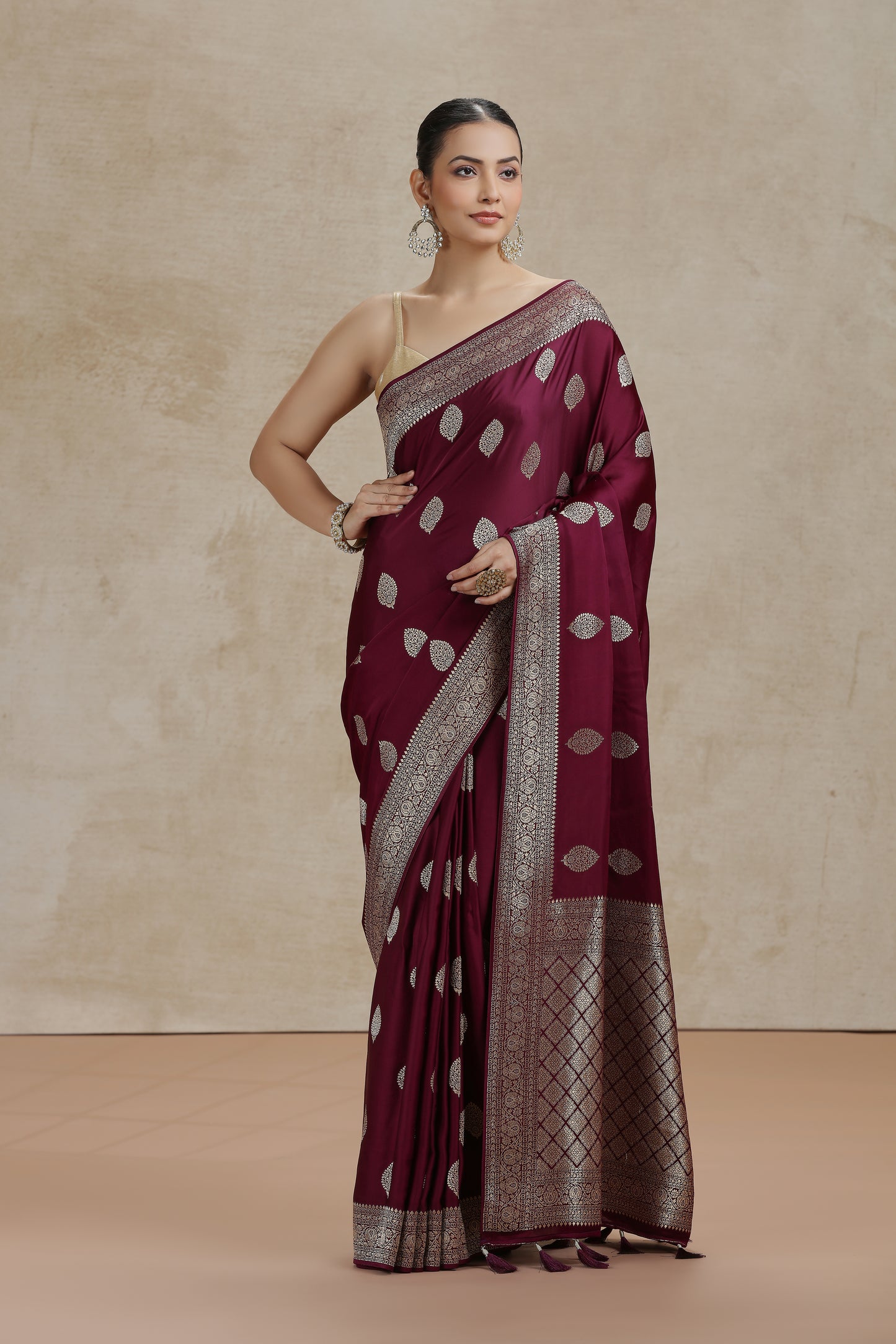 Maroon Dola Silk Saree with Woven Detailing