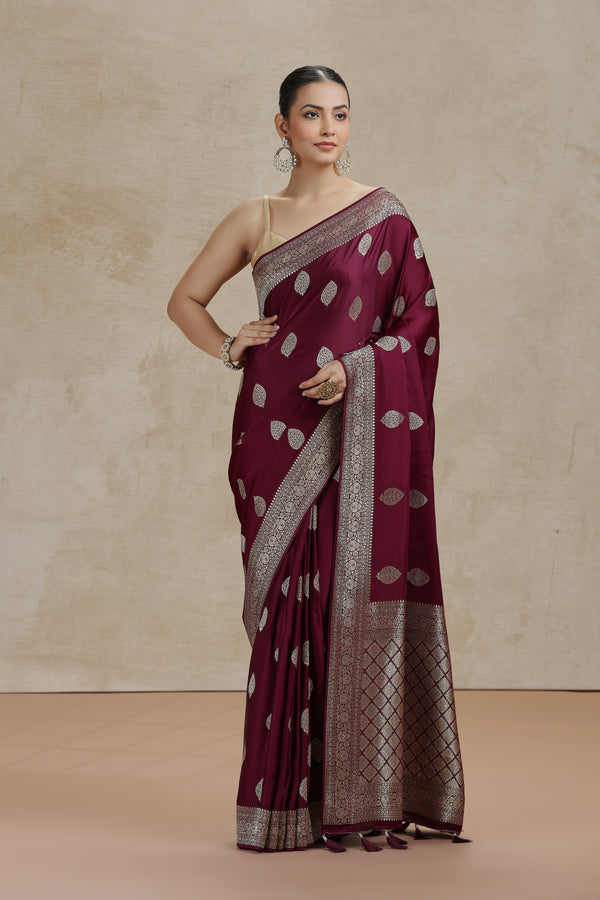 Maroon Dola Silk Saree with Woven Detailing