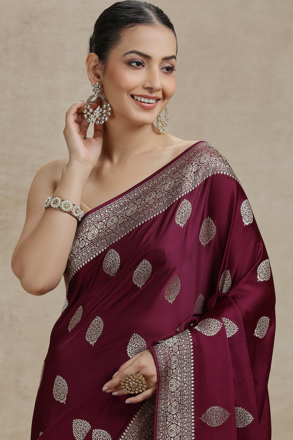Maroon Dola Silk Saree with Woven Detailing