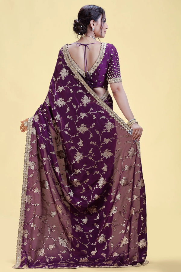 Regal Purple Dola Silk Saree with Stitched Blouse