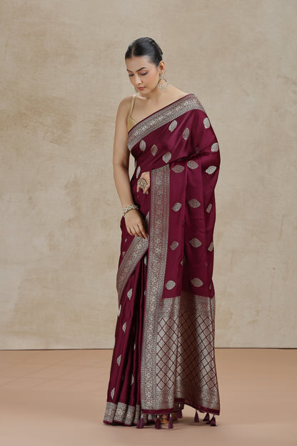 Maroon Dola Silk Saree with Woven Detailing