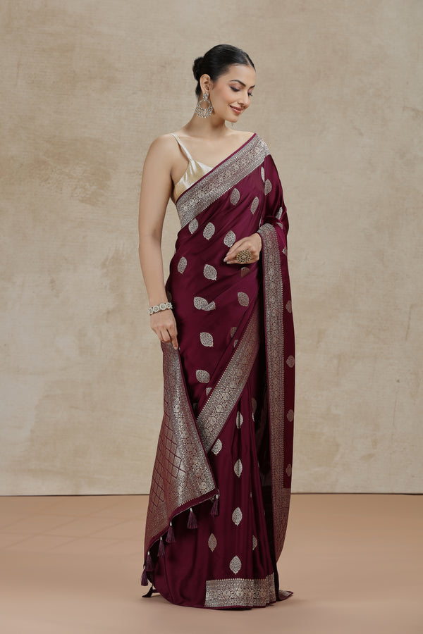 Maroon Dola Silk Saree with Woven Detailing