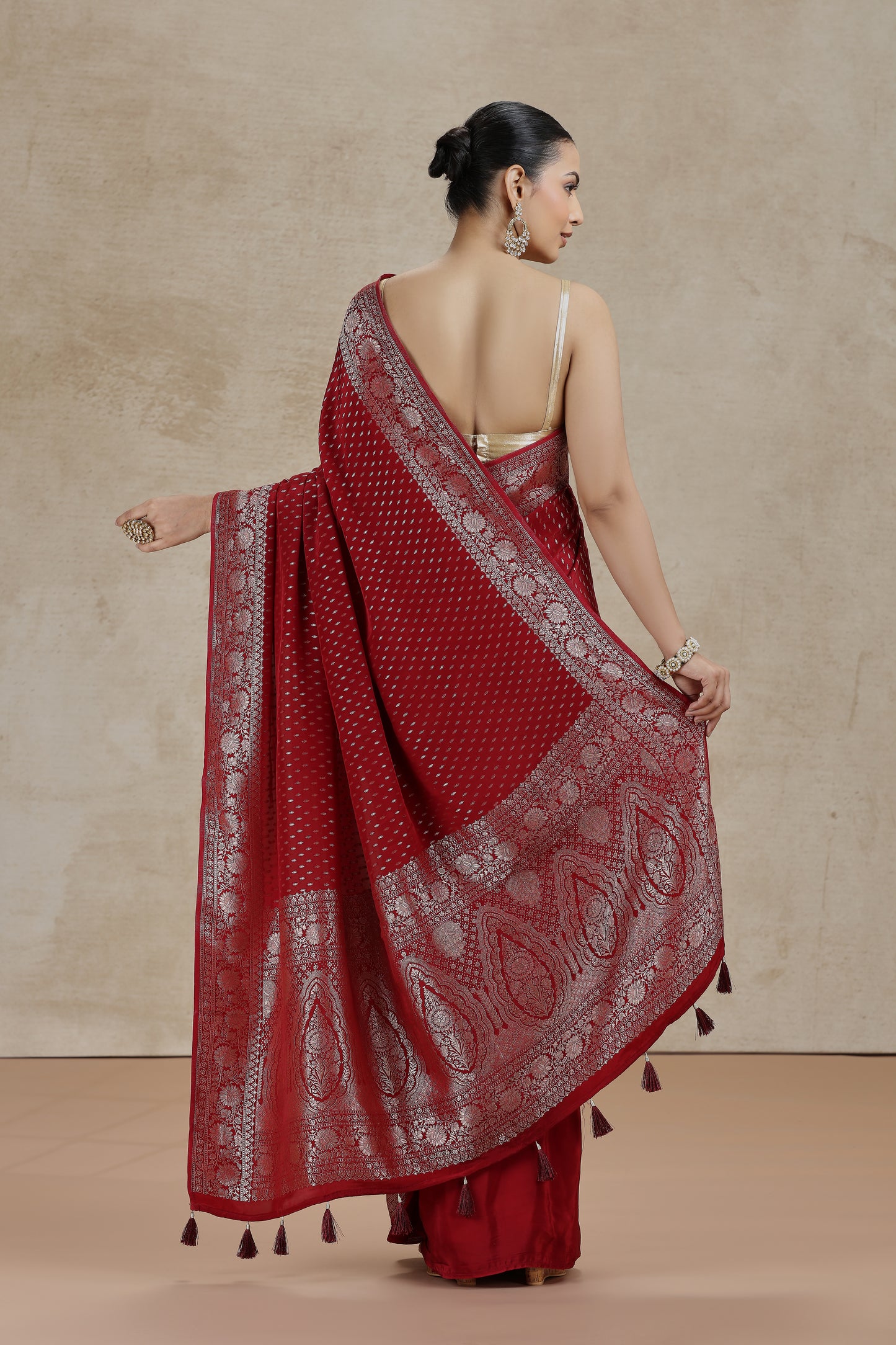 Maroon Dola Silk Saree with Woven Detailing