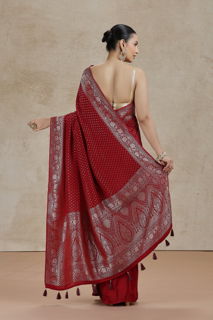Maroon Dola Silk Saree with Woven Detailing