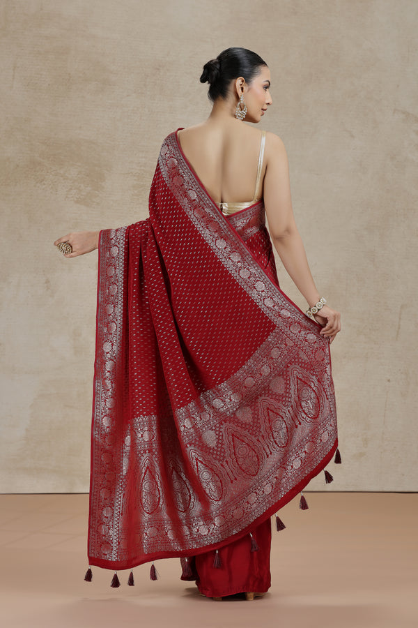 Maroon Dola Silk Saree with Woven Detailing