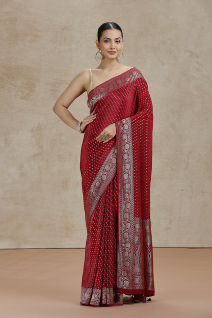 Maroon Dola Silk Saree with Woven Detailing