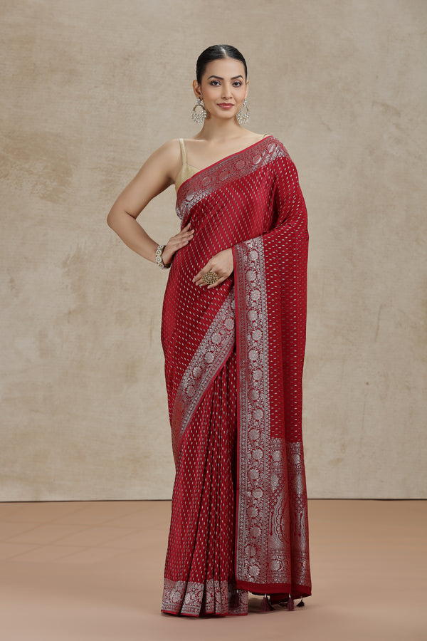 Maroon Dola Silk Saree with Woven Detailing