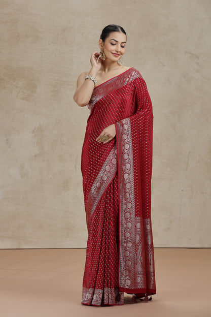 Maroon Dola Silk Saree with Woven Detailing