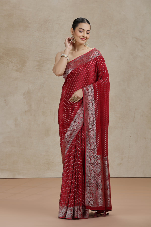 Maroon Dola Silk Saree with Woven Detailing