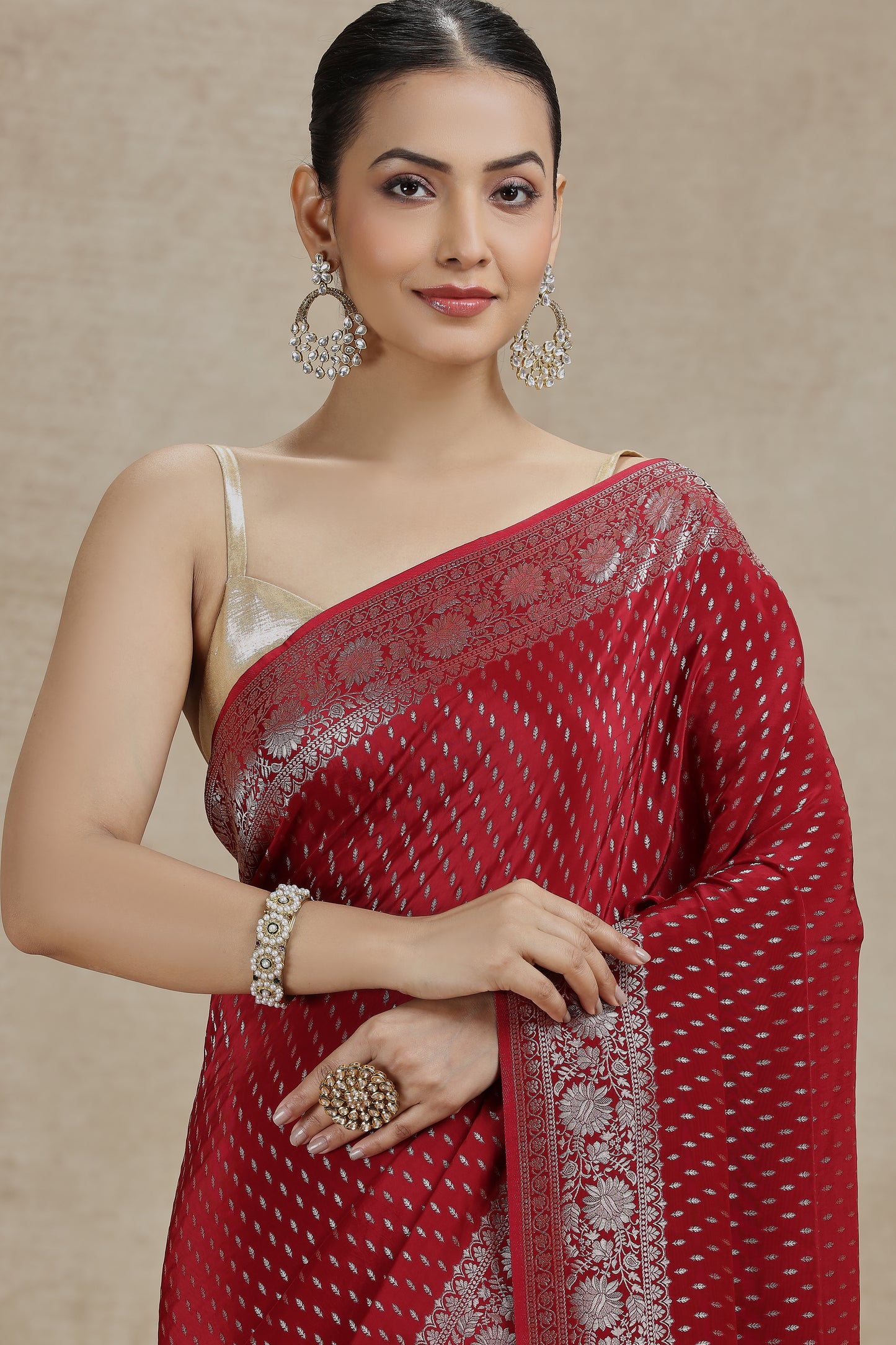 Maroon Dola Silk Saree with Woven Detailing