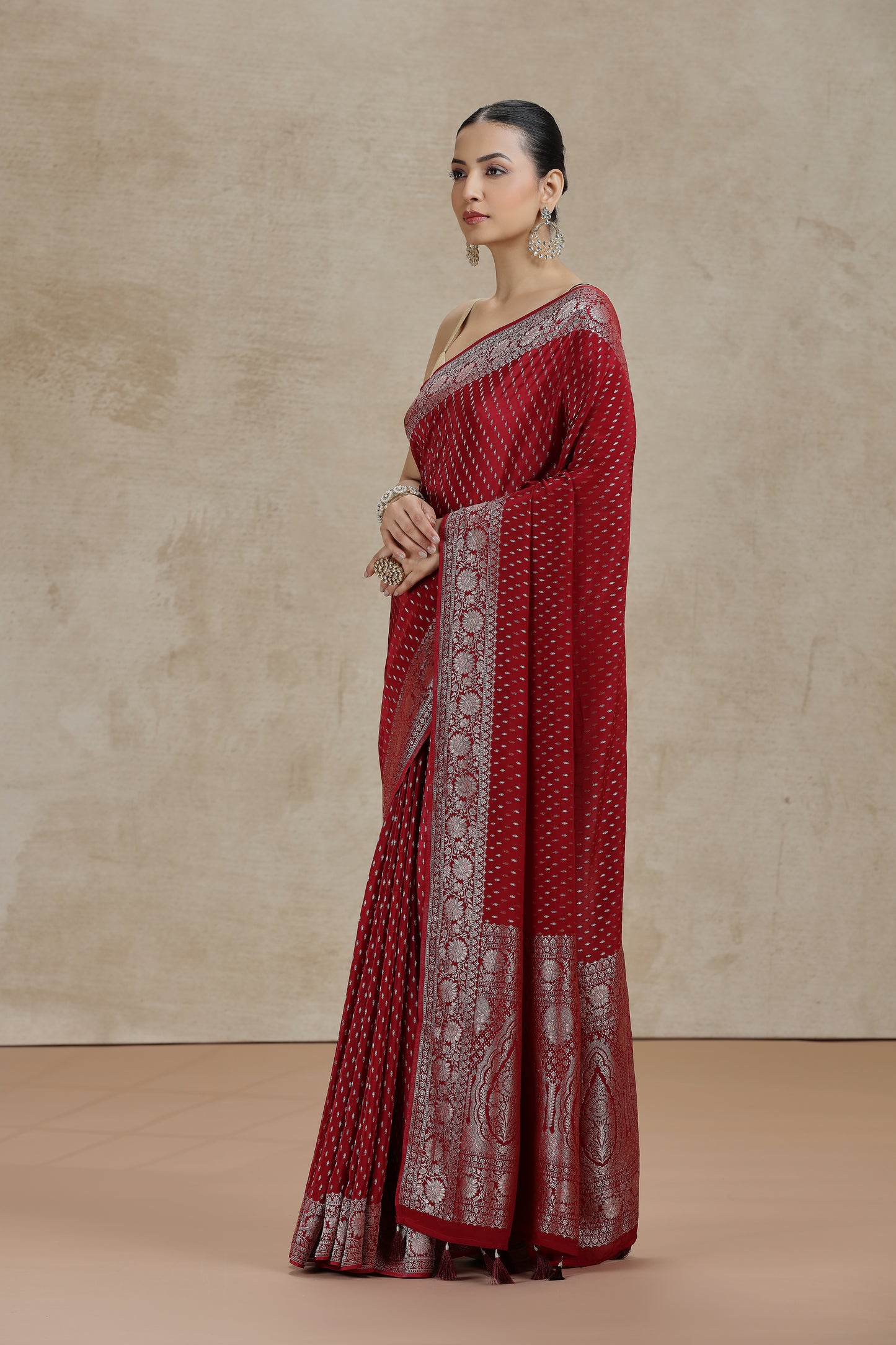 Maroon Dola Silk Saree with Woven Detailing