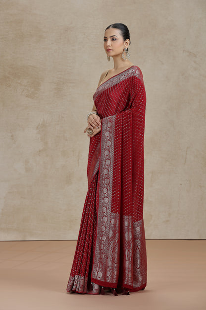 Maroon Dola Silk Saree with Woven Detailing