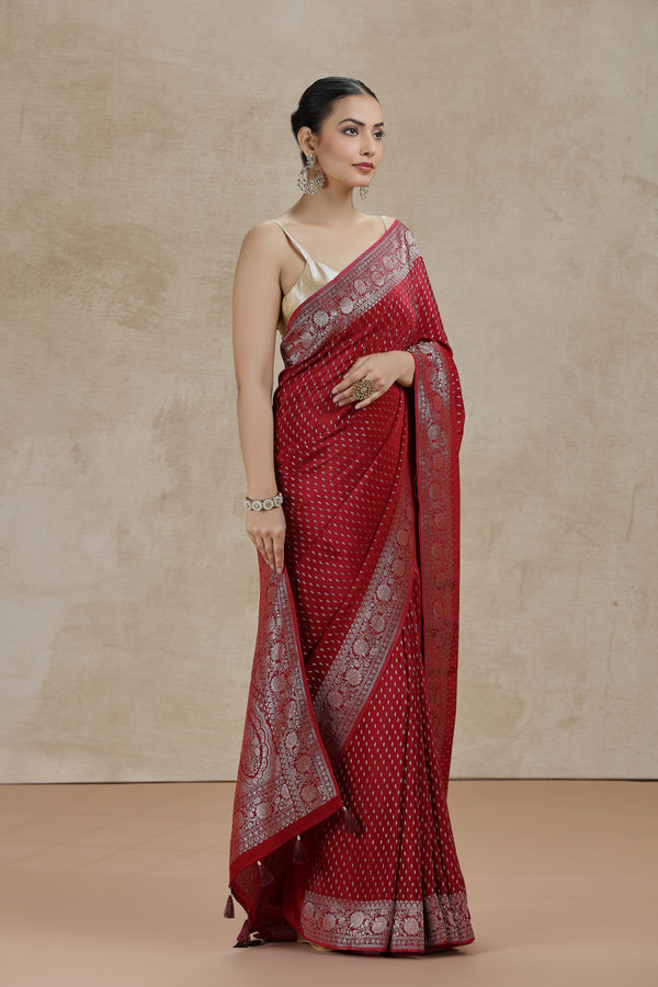 Maroon Dola Silk Saree with Woven Detailing