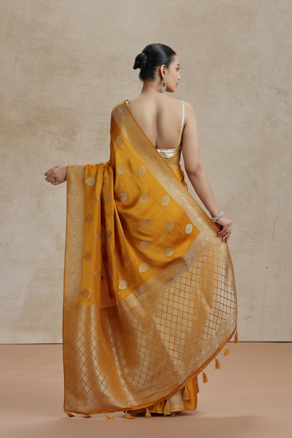 Mustard Yellow Dola Silk Saree with Woven Detailing