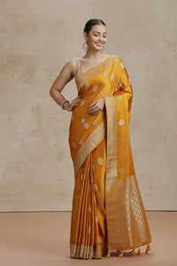 Mustard Yellow Dola Silk Saree with Woven Detailing