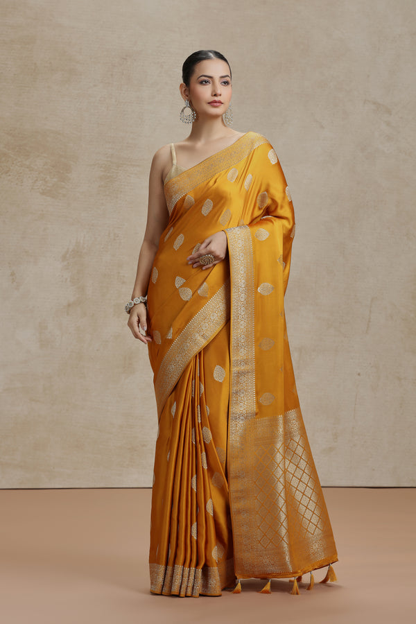 Mustard Yellow Dola Silk Saree with Woven Detailing