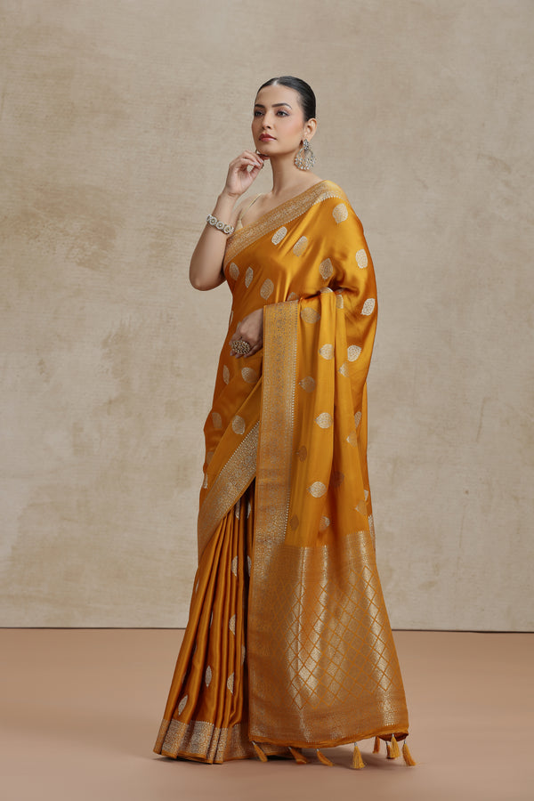 Mustard Yellow Dola Silk Saree with Woven Detailing