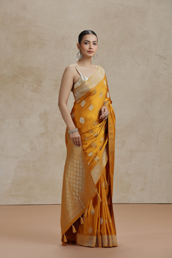 Mustard Yellow Dola Silk Saree with Woven Detailing