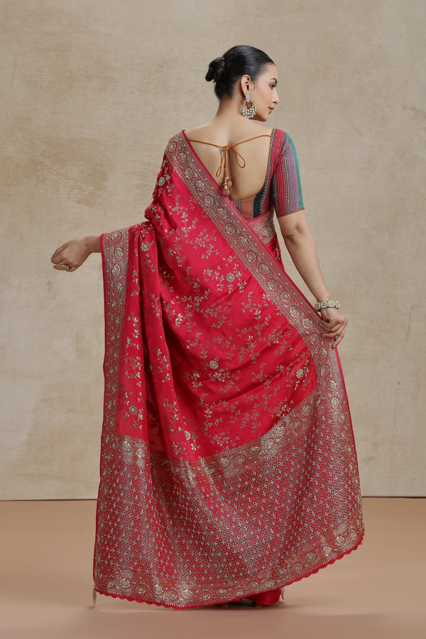 Pink Dola Silk Saree with Sequins, Cutdana & Pearl Work