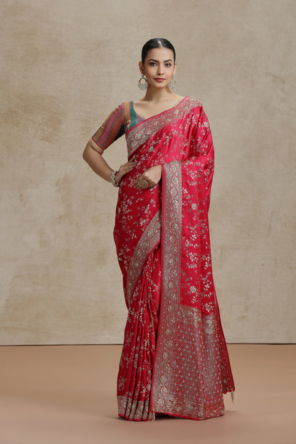 Pink Dola Silk Saree with Sequins, Cutdana & Pearl Work