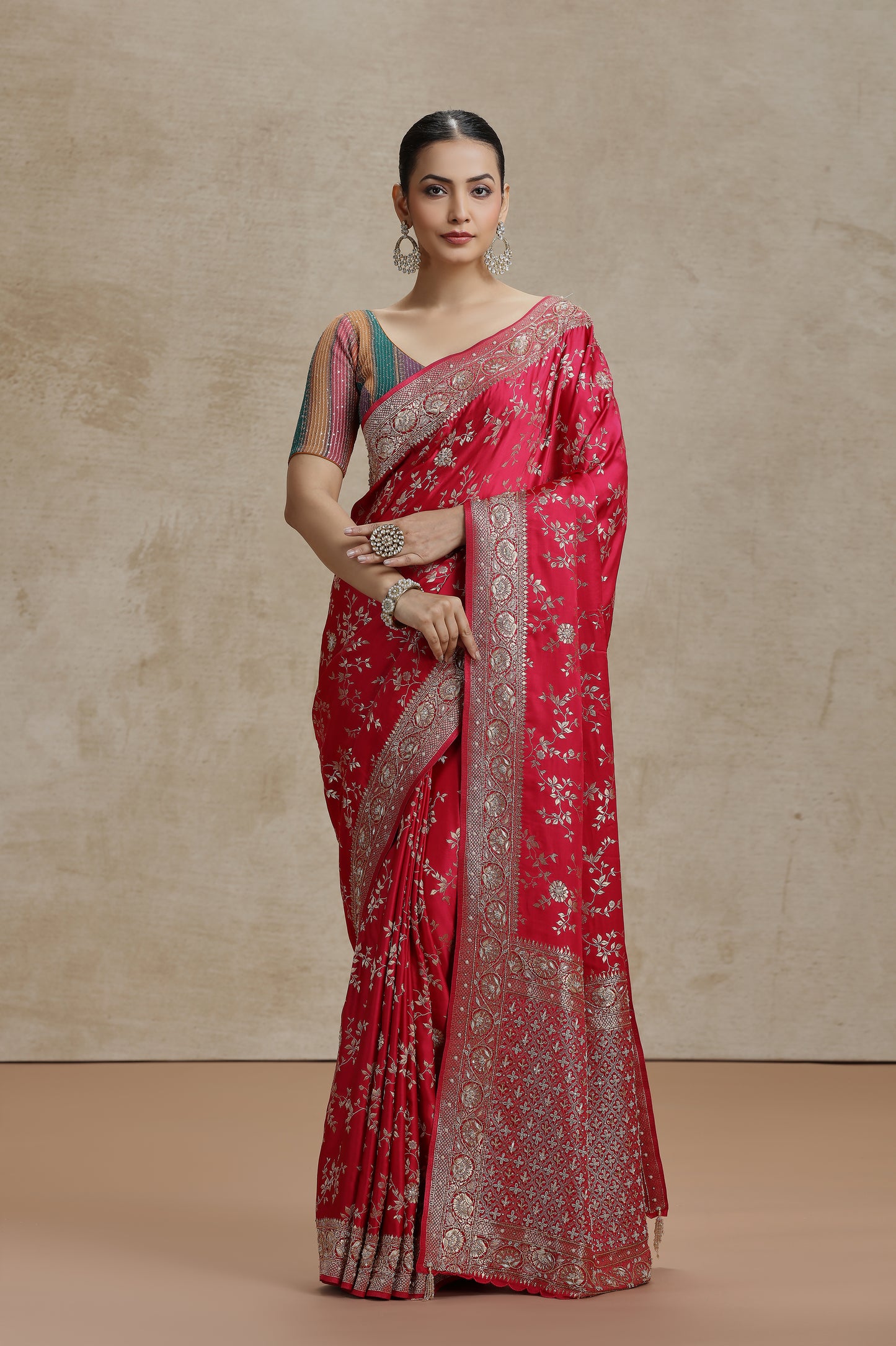 Pink Dola Silk Saree with Sequins, Cutdana & Pearl Work