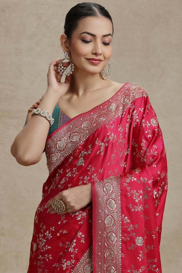 Pink Dola Silk Saree with Sequins, Cutdana & Pearl Work