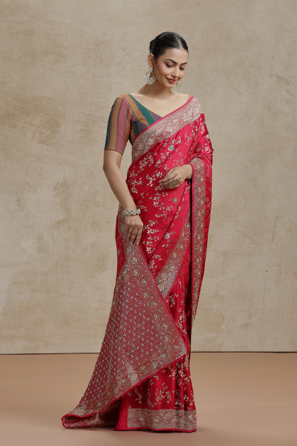 Pink Dola Silk Saree with Sequins, Cutdana & Pearl Work