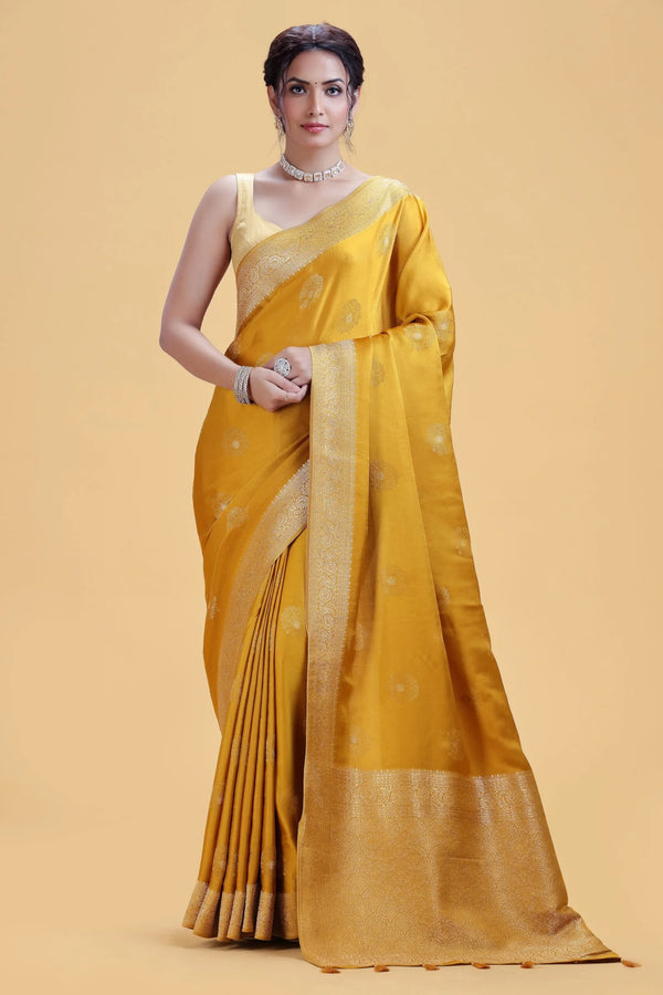 Mustard Yellow Dola Silk Saree with Gold Weaving