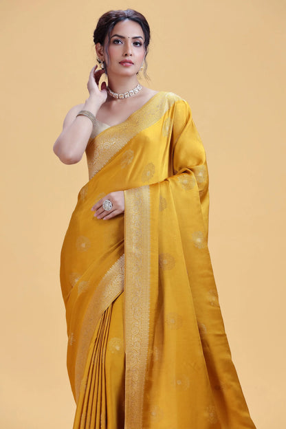 Mustard Yellow Dola Silk Saree with Subtle Weaving