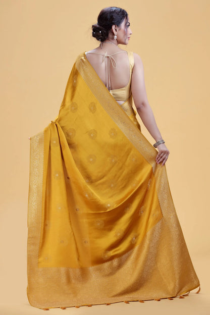 Mustard Yellow Dola Silk Saree with Subtle Weaving