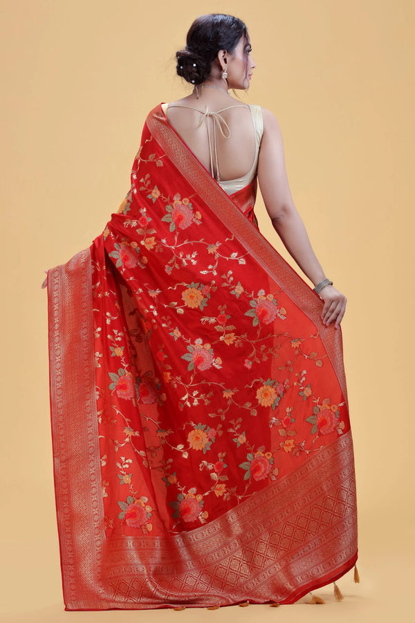 Deep Red Dola Silk Saree